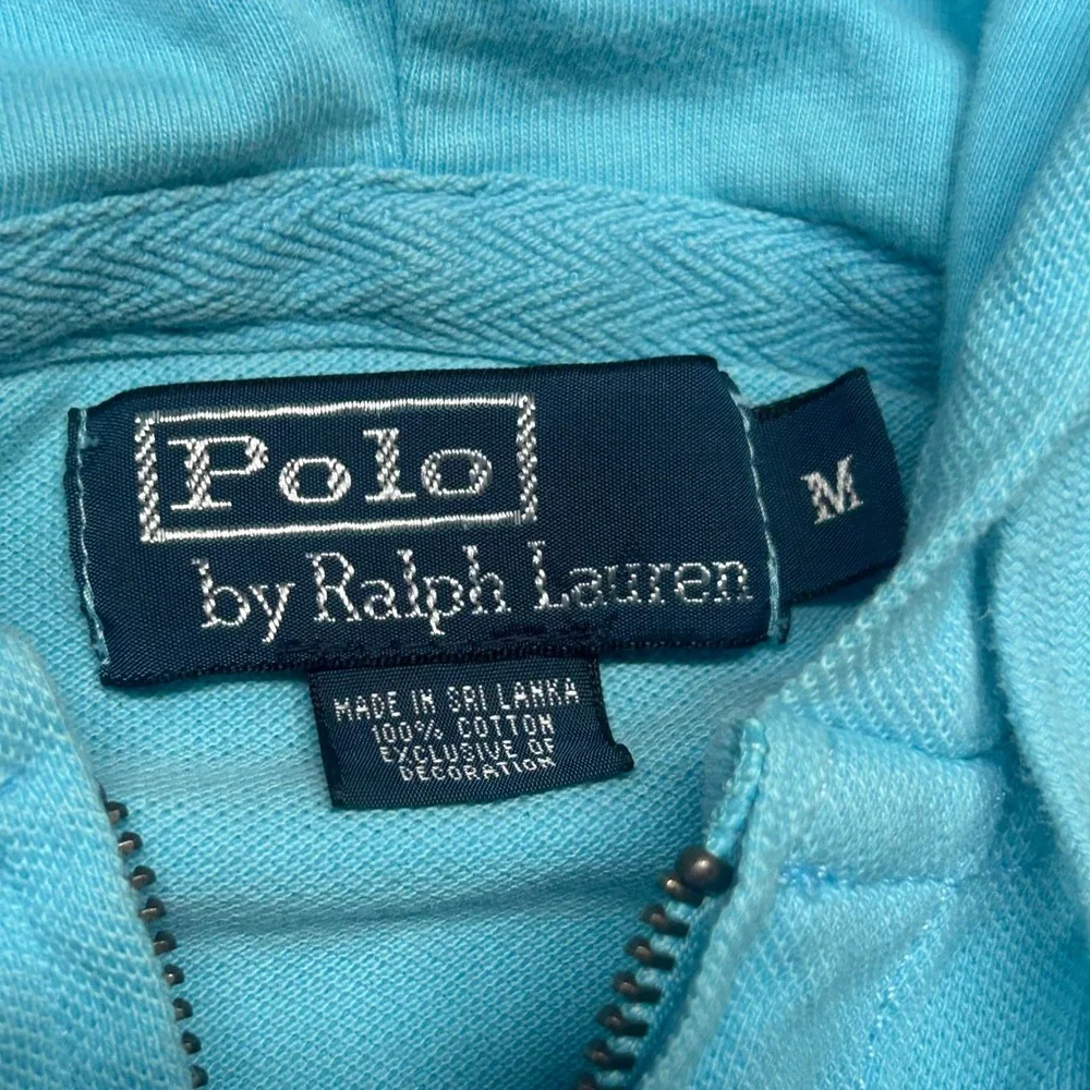 Polo Ralph Lauren Zip Up Hoodie Turquoise Blue Mens Size M Pique Cotton Pony